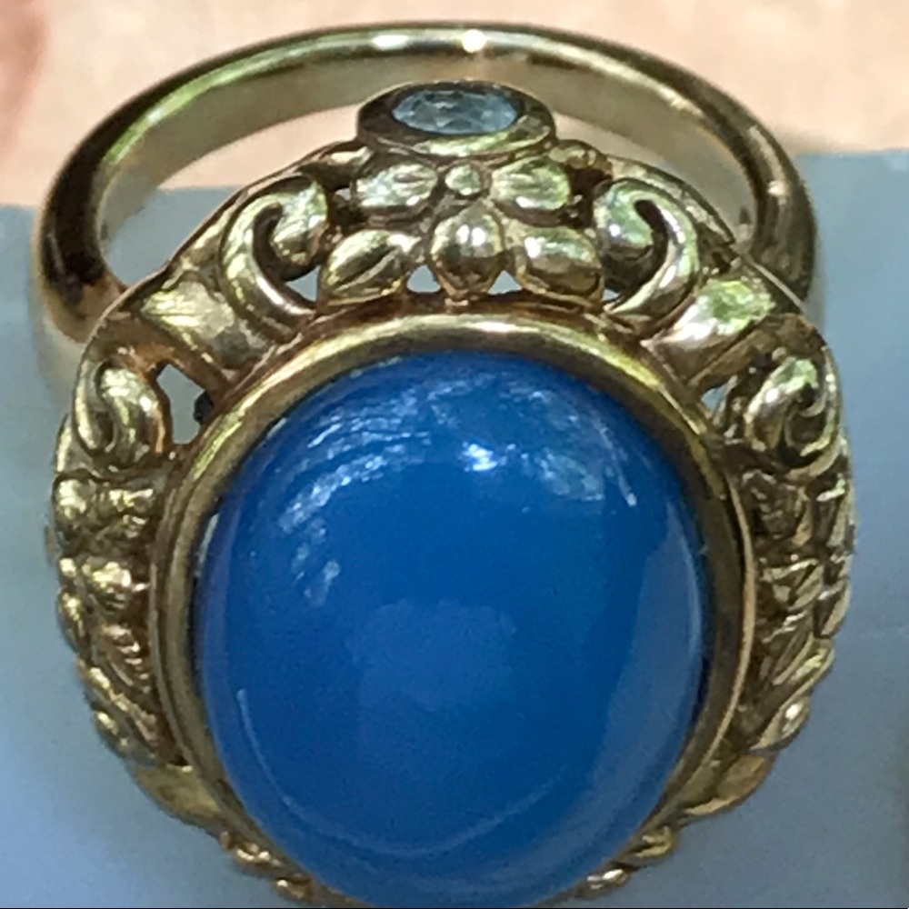 Vintage Sterling Silver Gold Vermeil Blue Stone Ring Size 6